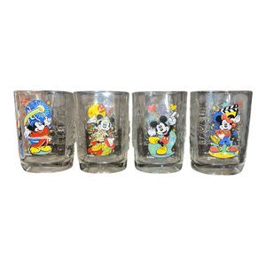 Walt Disney McDonalds 2000 All 4 Square Glasses Tumblers Complete Parks Vintage